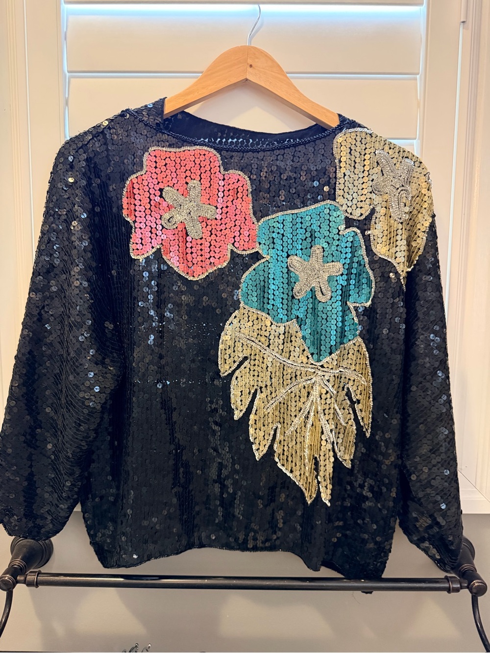Black Sequin Floral Embellished Top